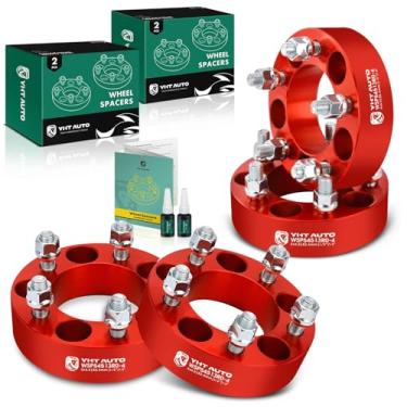 Imagem de YHTAUTO Espaçadores de roda 5 x 4,5 polegadas de 3,8 cm para Jeep Grand Cherokee, Wrangler, Ford, Dodge, Lincoln, Mercury, Pontiac Model 5 x 114,3 mm Espaçadores de pneu com pinos de 1/2" 82,5 mm furo do cubo 5 pinos 4 peças adaptador vermelho