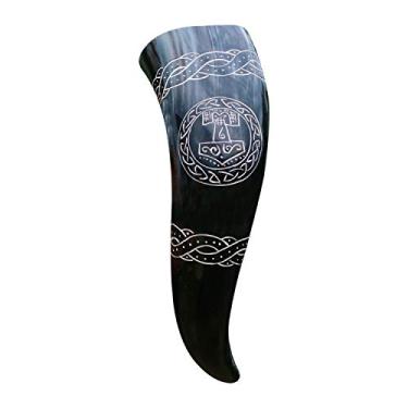 Imagem de VikingsBrand - Chifre viking autêntico e seguro para alimentos - Caneca de cerveja nórdica viking medieval (Thor Hammer - 30,5 cm)