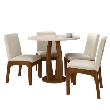 Imagem de Mesa Redonda Merano 4 Cadeiras Estofadas Freijó/off/bouclé Off - M.a -