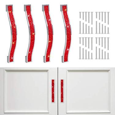 Imagem de Puxador de gaveta SAVORI cristal brilhante armário armário armário porta móveis maçanetas modernas alças quadradas para puxar para casa cozinha banheiro pacote com 4 (14 cm – pacote com 4, vermelho)