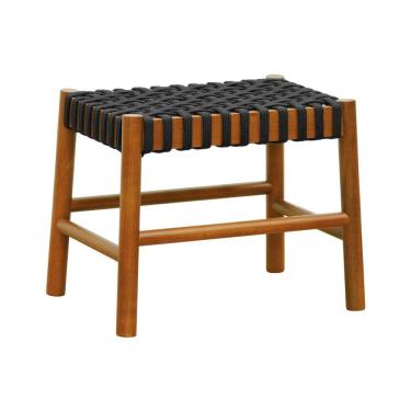 Imagem de Puff Baixo Amber Madeira Maciça - Amêndoa Trançado Corda Na Cor Preta