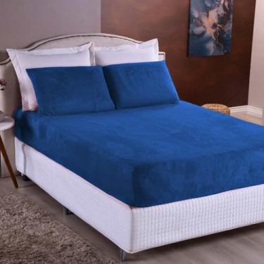 Imagem de Lençol De Plush 3 Peças Solteiro Casal Padrão Queen King COM ELÁSTICO A VOLTA TODA(Azul Marinho,King 3 Peças)