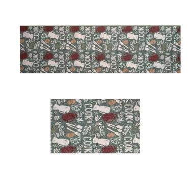 Imagem de Jogo Tapete Cozinha Antiderrapante 48x60 48x120 Oa Ptk Vr (M02Ptk COOK Verde Vermelho Branco Laranja - ESTAMPADO)