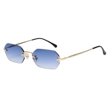 Imagem de VFDHN Óculos de sol vintage sem aro feminino octogonal fashion masculino retangular de metal polígono primavera(1)