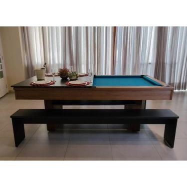 Imagem de Mesa de Sinuca e Jantar com 2 Bancos - 2,34x1,34 - Nelson Bilhares, Az