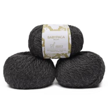 Imagem de Conjunto de 3 novelos de lã de alpaca 100% bebê, peso volumoso, feito no Peru, macio e perfeito para tricô e crochê (cinza carvão, volumoso)