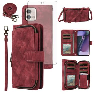 Imagem de Capa de celular para Motorola Moto G Stylus 5G 2023 capa de celular carteira com protetor de tela de vidro temperado alça transversal alça flip suporte com zíper bolsa para cartão GStylus G5 XT2317DL