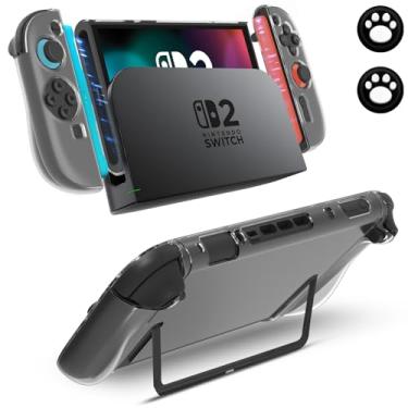 Imagem de Capa protetora transparente para Nintendo Switch 2 (2025), capa rígida transparente para Switch 2, capa macia e ergonômica de TPU para Joy-Con 2 e 2 polegares