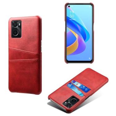 Imagem de Capas Compatível com OPPO A76 4G,Caso de couro PU-Tampa de telefone a prova de choque com 2 slots de cartão,Proteção anti-impressão digital e anti-gota-Red