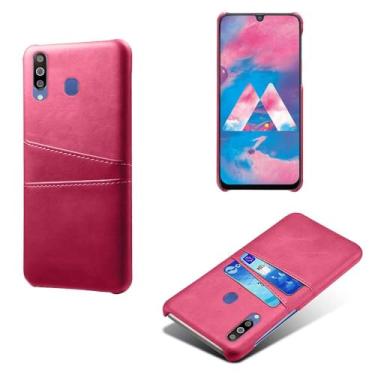 Imagem de Capas Compatível com Samsung Galaxy M30,Caso de couro PU-Tampa de telefone a prova de choque com 2 slots de cartão,Proteção anti-impressão digital e anti-gota-Rose Red