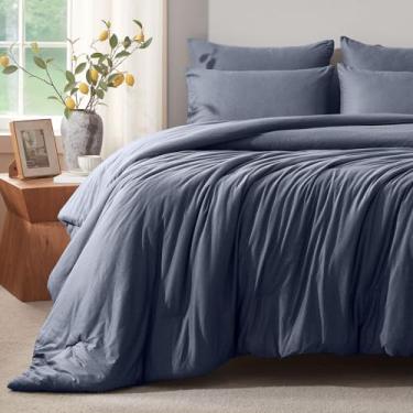 Imagem de Voguease Conjunto de edredom de solteiro, edredom de solteiro, cama de malha de jérsei ultramacio, azul, leve, alternativo, para todas as estações, conjunto de cama de 2 peças