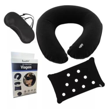 Imagem de Travesseiro Inflável Almofada de Pescoço Máscara para Viagem Pescoço Cervical Almofada Preto