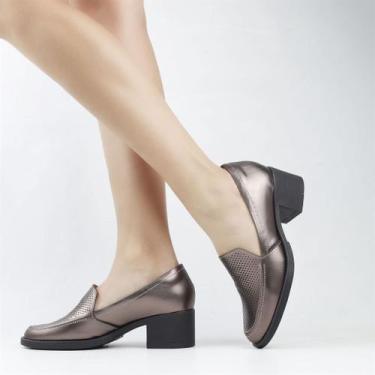 Imagem de Mocassim Salto Bloco Couro - NEFTALI, Grafite, 37