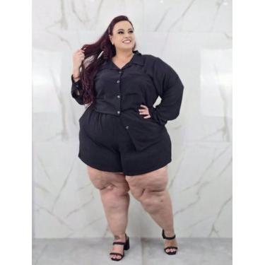 Imagem de Conjunto Feminino Camisa e Short Manga Longa Plus Size Tamanho Grande 