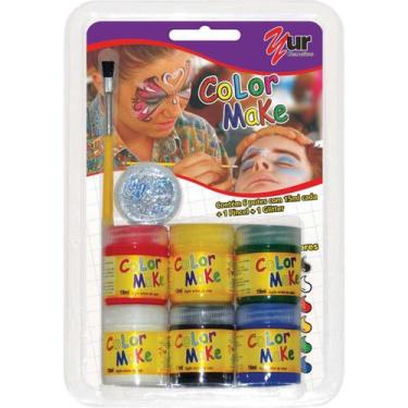 Imagem de Pintura Facial Liquida 6 Cores + Pincel + Gliter - Planeta Brinquedos
