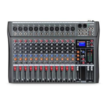 Imagem de VEDO Mesa de som 12 canals, Small Stage Bluetooth USB MP3, entrada 48V Phantom Power DJ Audio Network Karaoke Mobile Live High Power Mixer Professional 12 Channel Studio Audio Mixer 110V/220V