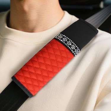 Imagem de wuyaoyao 2 peças de capa de cinto de segurança de carro brilhante, capas de cinto de segurança de couro respirável para carros, capas de alça de ombro de cinto de segurança macias e confortáveis