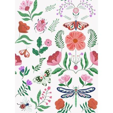 Imagem de Forro de gaveta floral vermelho brilhante autoadesivo para prateleira botânica, papel de contato para armários, gavetas, móveis, arte de parede, decalque 43 x 38 cm