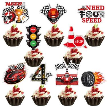 Imagem de Need Four Speed Birthday Decorations - 36 Pcs Need 4 Speed Birthday Decorations Race Car Cupcake Toppers for Boy Racing Sports Themed Baby Shower 4 Year Old Party Supplies