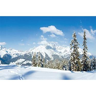 Imagem de Leyiyi Fundo de floresta de inverno encantado de 1,5 x 0,9 m coberto de neve, montanha, bosque, pinheiros, inverno, acampamento, esqui, caminhadas, fotografia, Feliz Natal, Ano Novo, estúdio