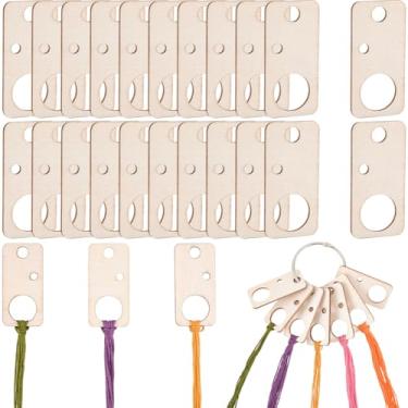Imagem de GORGECRAFT 100 peças de gotas de linha de madeira 6 x 2,8 cm retangular de madeira ponto cruz cartão bordado linhas organizador suporte bobinas fio dental com anéis de ferro para armazenamento de