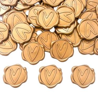 Imagem de Adesivos de selo de cera Love Heart Decalques autoadesivos de selo de cera 50 peças de selos de envelope de convite de casamento ouro antigo para festa cartão de felicitações embrulho de presente