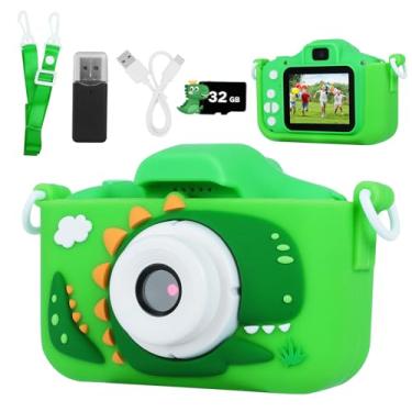 Imagem de Câmera digital de dinossauros para crianças: brinquedos de câmera de lente dupla para meninos e meninas de 3 a 12 anos - Câmera de vídeo digital de selfie HD 1080p para crianças - Presentes de