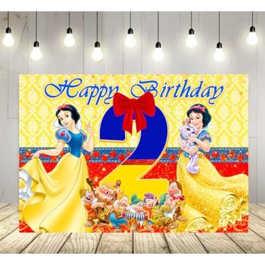 Imagem de Pano de fundo amarelo para artigos de festa de 2º aniversário, foto branca de neve, tema de aniversário de princesa, faixa de chá de bebê, 150 x 96 cm