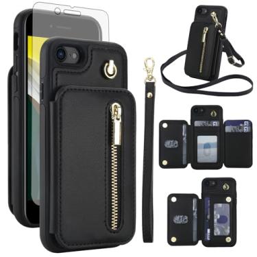 Imagem de Capa de telefone para iPhone 7/8/SE 2020/2022 RFID carteira celular e protetor de tela alça transversal suporte para cartão de crédito iPhone7 iPhone8 7s 8s i SE2020 SE2022 2/2nd/3/3ª geração mulheres