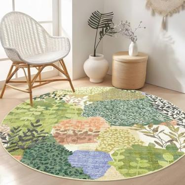 Imagem de DEXDE Tapete redondo 1,2 m lavável tapete circular antiderrapante de pelo baixo boho floral pequeno tapete circular para quarto, banheiro, entrada, quarto de crianças, escritório, sala de jantar