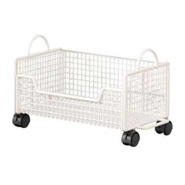 Imagem de Milageto Carrinho de livros com rodinhas, armazenamento multifuncional para revistas, lixeira móvel com rodas para artesanato, itens diários, livros e, Branco
