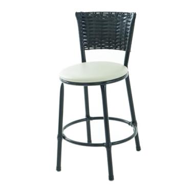 Imagem de Banqueta Baixa de Fibra Sintética com Assento em Napa, Preto (BEGE)