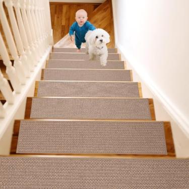 Imagem de Wawiny Passos de escada antiderrapantes, degraus de escada para degraus de madeira em ambientes internos, com adesivo reutilizável para crianças, idosos e cães de estimação, lavável na máquina, sem