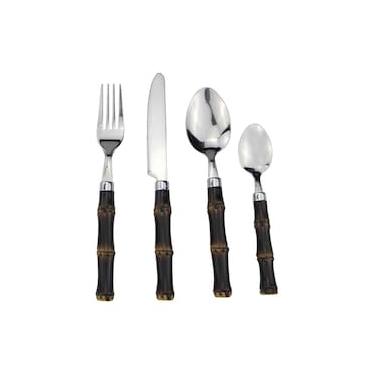 Imagem de Faqueiro 24 peças Dynasty em Aço Inox Cabo em Polipropileno Estilo Bambu Escuro