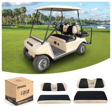 Imagem de 10L0L Conjunto de capas de assento dianteiro + traseiro de carrinho de golfe para EZGO TXT RXV & Club Car DS 4 modelos de passageiros kit de capas de assento de banco de pano de malha de poliéster
