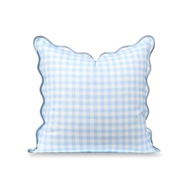 Imagem de Hofdeco Premium Capa de almofada Coastal Hampton Scalloped Patio Indoor Outdoor apenas, 50,8 cm x 50,8 cm repelente de água para quintal, sofá, piscina, estampa azul bebê guingão