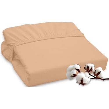 Imagem de ROYALE LINENS Lençol solteiro solteiro com elástico 300 fios, 100% algodão penteado, super macio, lençol com elástico (solteiro GG, areia)