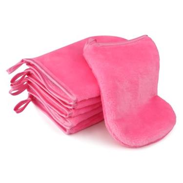 Imagem de PHOGARY Pacote com 6 luvas de microfibra para lavagem do corpo, luvas reutilizáveis removedoras de maquiagem, luvas de limpeza de flanela macia, pano de spa de banho, luvas de pano de rosto estilo