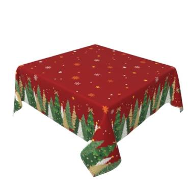 Imagem de Aytipun Toalha de mesa quadrada de Natal 132 x 132 cm árvore de Natal vermelha floco de neve tema de férias de inverno toalha de mesa decorativa sazonal rústica casa de fazenda para decoração de festa