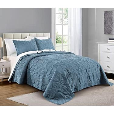 Imagem de Pure Bedding Conjunto de colcha King/Cal King/California King Size Ash Blue - Colcha grande - Cobertor de microfibra - Inclui 1 colcha e 2 fronhas, estampa de estrela do oceano