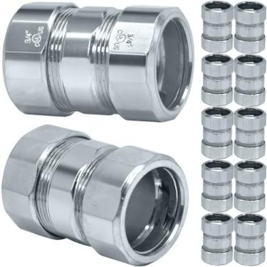 Imagem de Tewloss Pacote com 10 Acoplamentos Rígidos de Compressão de Aço, Acoplamento Rosca de Aço Zincado 3/4 com Bobina de Mola, Conexões de Conduíte Elétrico de Metal para Conectar Tubos Rígidos a Tubos