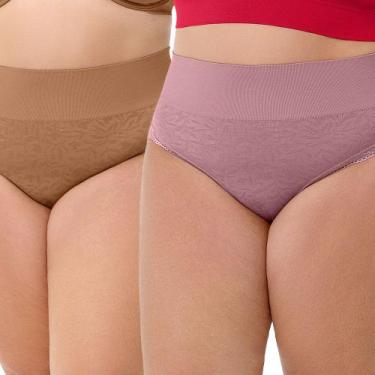 Imagem de Kit com 2 Calcinhas Biquíni Com Renda Sem Costura Plus Size Amêndoa e 