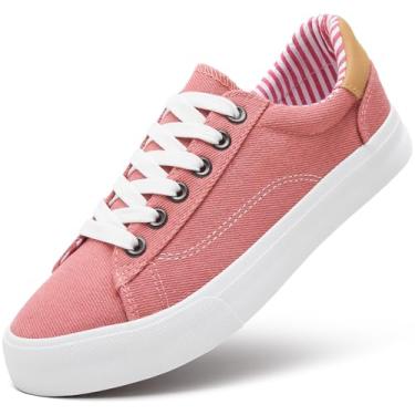 Imagem de XRH Tênis Feminino Cano Baixo Casual Para Mulheres, De Lona Com Cadarço, Calçados Confortáveis Caminhada Femininos (Rosa, Eua 6)