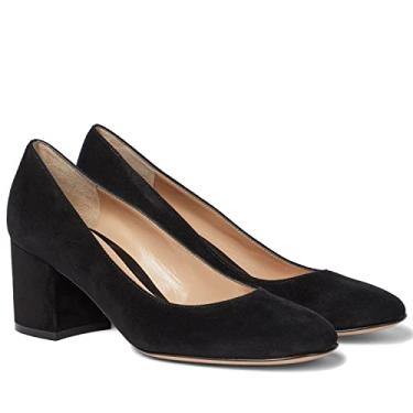 Imagem de MOOMMO Sapatos Sociais Pretos De Salto Baixo 2" Confortáveis, Camurça, Bico Redondo Fechado, Sem Cadarço, Couro, Clássicos Para Escritório, Básicos, Elegantes E Elegantes, Tamanho 7 M Eua