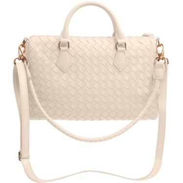 Imagem de Bolsa feminina de tecido, bolsa de ombro, alça transversal, bolsa Hobo, couro vegano, viagem, zíper leve, Bege, Medium Large