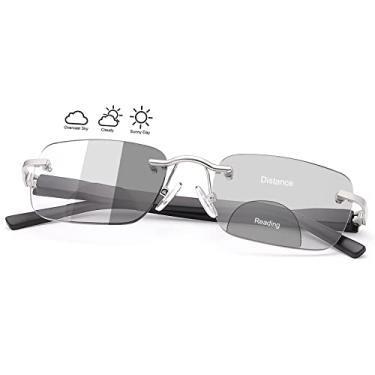 Imagem de PEEPAI Óculos de leitura fotocromáticos bifocais com dobradiça de mola sem aro óculos de sol antiluz azul com filtro de raios UV, Preto, 52 mm