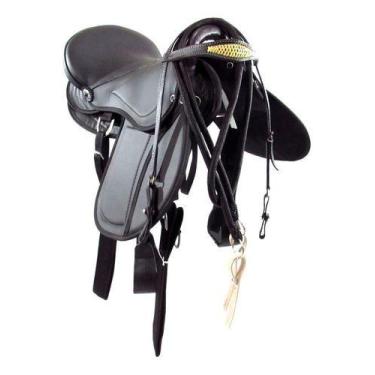 Imagem de Sela Australiana Preta Lisa Completa 16 Polegadas Cavalgada - Couros A