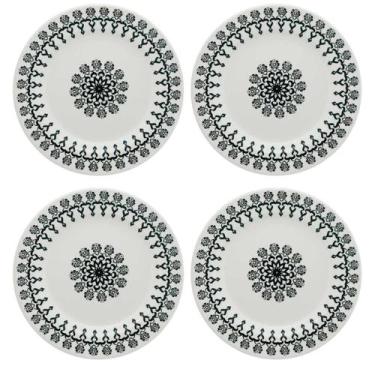 Imagem de Kit Jogo 4 Pratos Rasos Biona Folk em Cerâmica Decorada 24 cm - Oxford