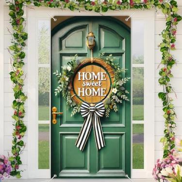 Imagem de BlissYard Capa de outono para portas de outono, decoração de casa doce para casa, decoração de portas da frente, 188 x 89 cm, faixa de boas-vindas, design de guirlanda, estilo casa de fazenda, jardim