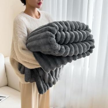 Imagem de Cobertor Reversível Quente King Size Sofá Aconchegante Fuzzy Capa De Textura Espacial, 8 Gris, 200 * 230cm